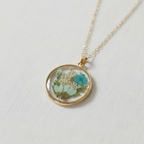 Real Dried Flower Disc Necklace, Botanical Resin Pendant Jewelry, Nature Inspired Gift for Her