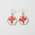 Vibrant Hexagon Natural Flower Drop Earrings, Real Dried Flower Resin Jewelry, Nature Inspired Gift for Her