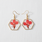 Vibrant Hexagon Natural Flower Drop Earrings, Real Dried Flower Resin Jewelry, Nature Inspired Gift for Her
