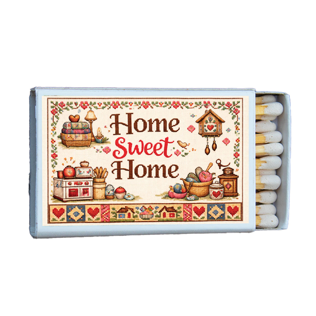 Home Sweet Home Cross-Stitch Matchbook, Rustic Cottage Decor Accessory
