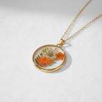 Real Dried Flower Disc Necklace, Botanical Resin Pendant Jewelry, Nature Inspired Gift for Her