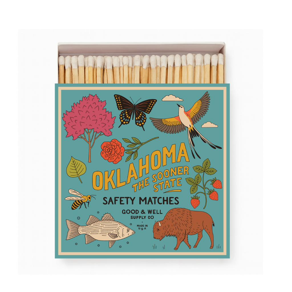 Oklahoma State Safety Matches | Illustrated State Matchbox | Sooner State Gift | Candle Matches | Made in USA