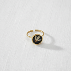 Black Dried Flower Adjustable Ring, Geometric Botanical Resin Jewelry, Nature Inspired Gift for Her