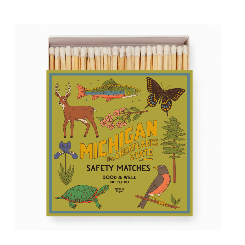 Michigan State Safety Matches | Illustrated State Matchbox | Great Lakes Gift | Candle Matches | Made in USA
