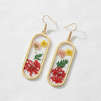 Clear Encased Botanical Geometric Drop Earrings, Real Dried Flower Resin Jewelry, Nature Inspired Gift for Her