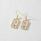 Assorted Botanical Print Geometric Rectangle Drop Earrings, Floral Dangles, Nature Inspired Gift for Her