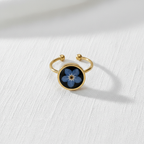 Black Dried Flower Adjustable Ring, Geometric Botanical Resin Jewelry, Nature Inspired Gift for Her