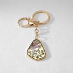 Preserved Flower and Stone Keychain Charm, Geometric Botanical Resin Accessory, Nature Inspired Gift