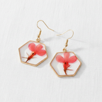 Vibrant Hexagon Natural Flower Drop Earrings, Real Dried Flower Resin Jewelry, Nature Inspired Gift for Her