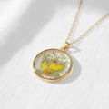 Real Dried Flower Disc Necklace, Botanical Resin Pendant Jewelry, Nature Inspired Gift for Her