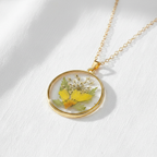 Real Dried Flower Disc Necklace, Botanical Resin Pendant Jewelry, Nature Inspired Gift for Her
