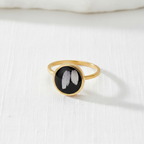 Black Dried Flower Adjustable Ring, Geometric Botanical Resin Jewelry, Nature Inspired Gift for Her