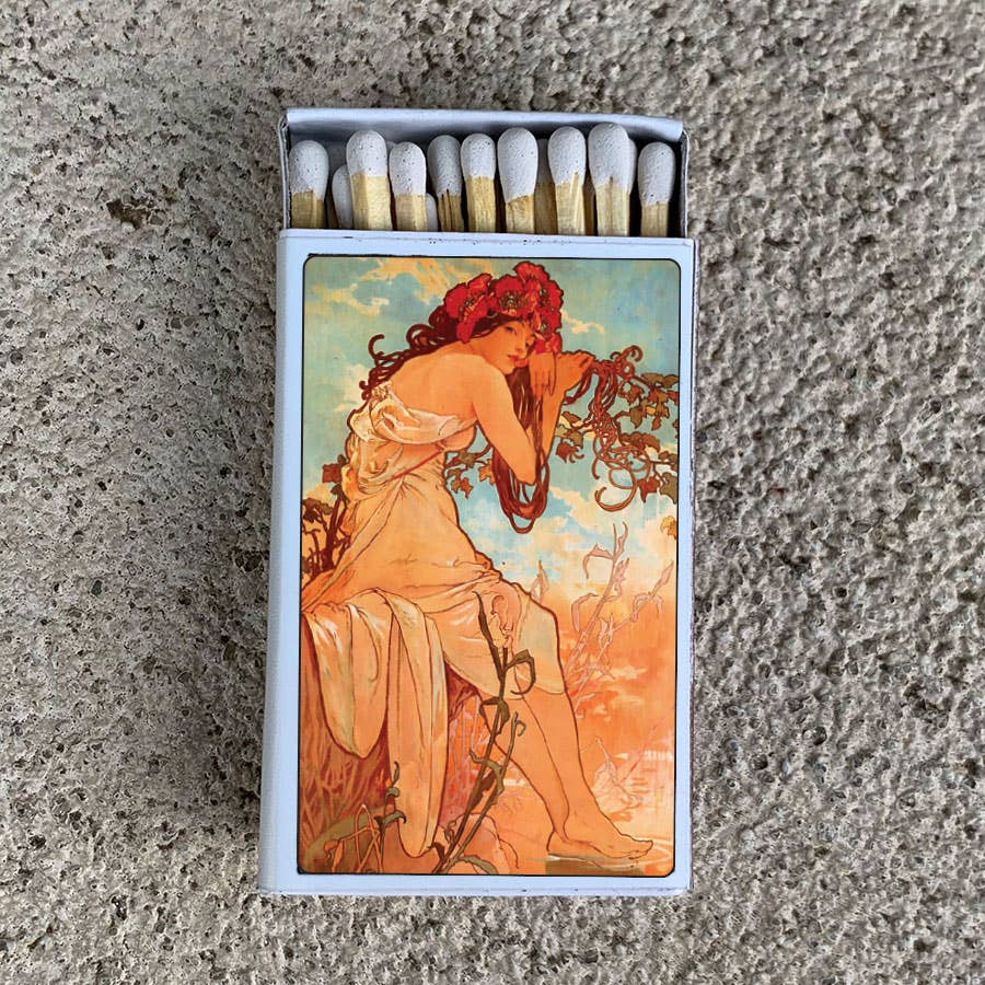 Art Nouveau Matchbook, Mucha Summer Artwork, Vintage Art Collectible, Candle & Incense Accessory