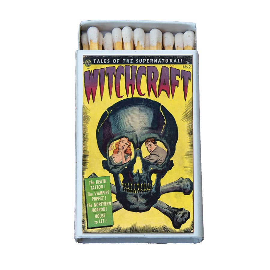 Witchcraft Horror Comic Matchbox – Vintage Skull Matches, Gothic Décor, Occult Gift