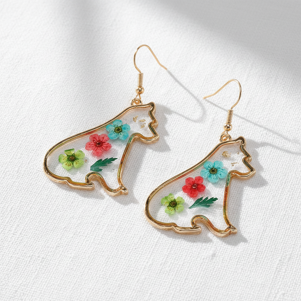 Dried Flower Drop Earrings, Green Botanical Jewelry, Nature Lover Gift for Her
