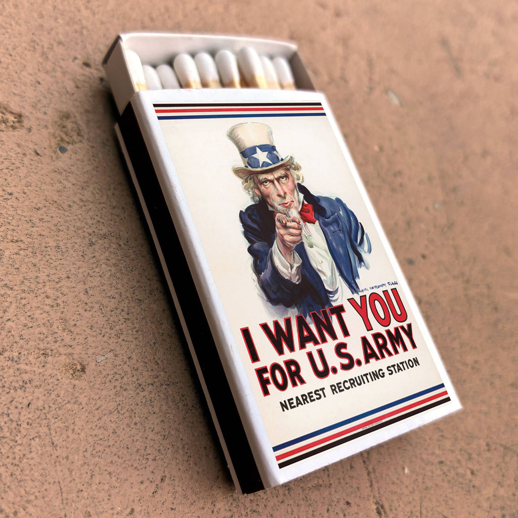 Uncle Sam Matchbox – “I Want You” Vintage Poster Matches, Patriotic Americana Gift