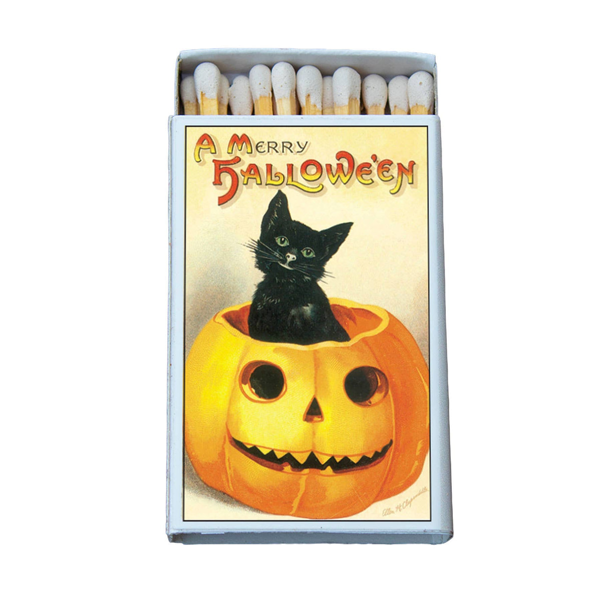 Vintage Halloween Black Cat Matchbook, Pumpkin Design, Spooky Decor Accessory