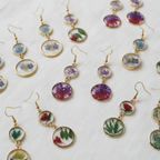 Handcrafted Real Flower Circle Drop Earrings, Botanical Floral Jewelry, Nature Inspired Gift for Her