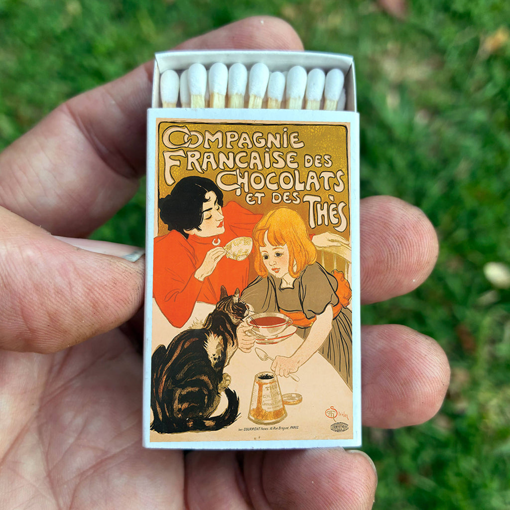 Compagnie Française des Chocolats et des Thés Matchbox | Steinlen Art Matches | Decorative Matches for Candles & Incense | Vintage Home Decor