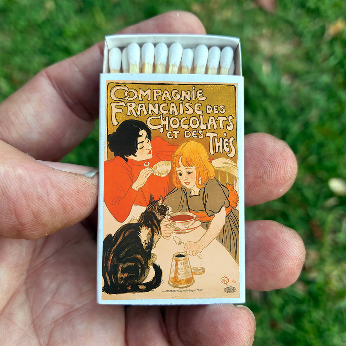 Compagnie Française des Chocolats et des Thés Matchbox | Steinlen Art Matches | Decorative Matches for Candles & Incense | Vintage Home Decor