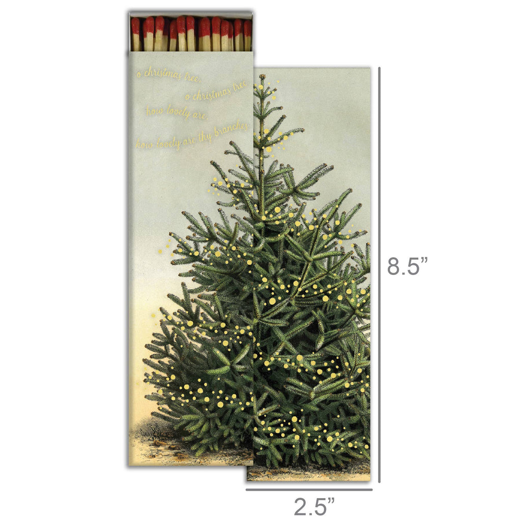 Oh, Christmas Tree Matchbox – Gold Foil Green Extra-Long Candle Matches