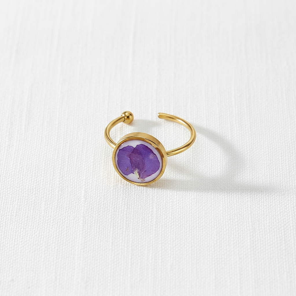 Adjustable Preserved White Botanical Ring, Floral Resin Jewelry, Nature Inspired Gift for Her