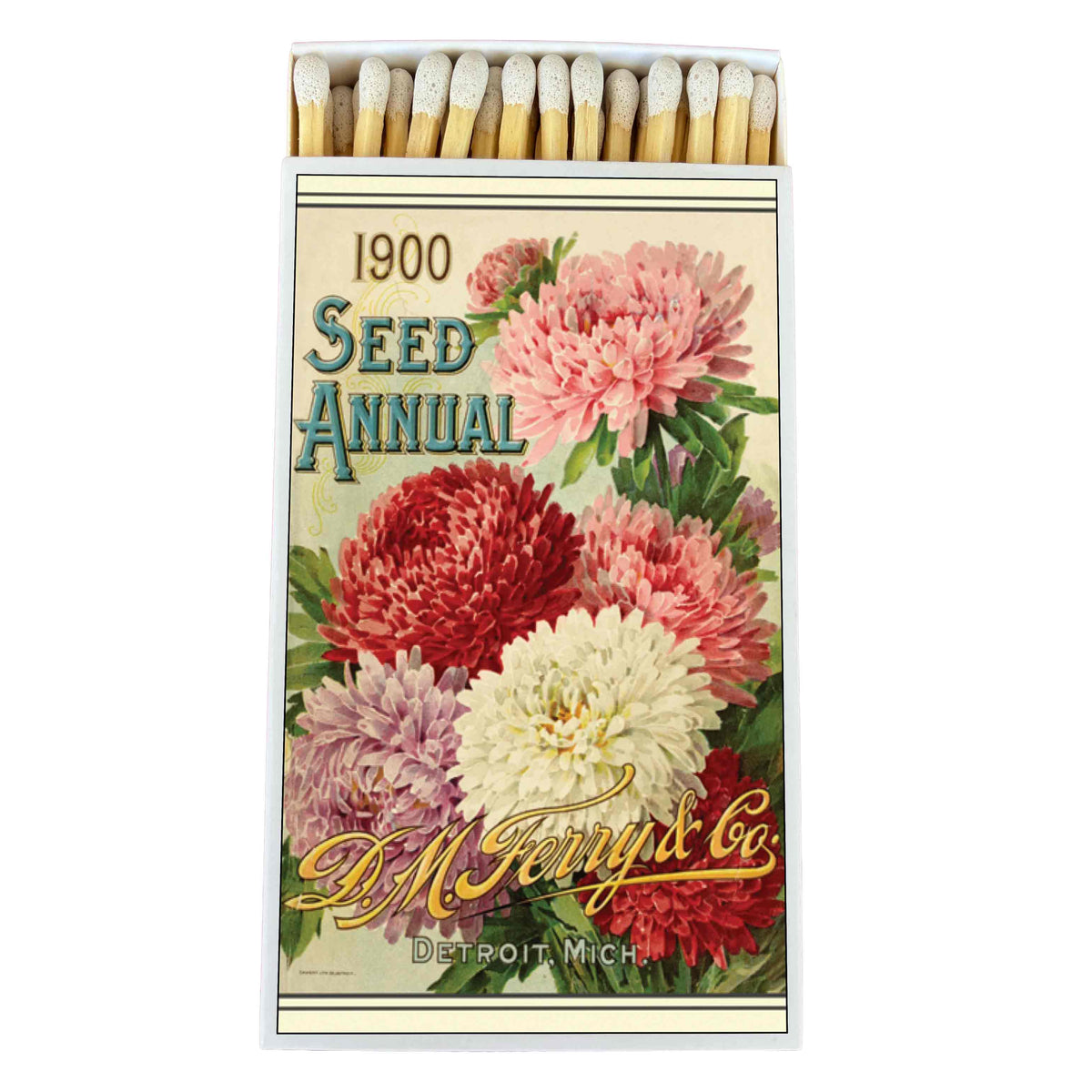 Large Vintage Flower Seed Packet Matchbox – 4-Inch Long Candle Matches, Botanical Garden Décor, Gardener Gift