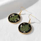 Black Round Preserved Dried Flower Drop Earrings, Botanical Earrings, Floral Jewelry, Gift for Her