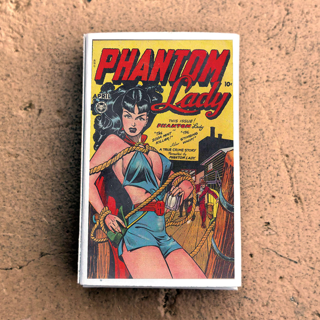 Phantom Lady Comic Matchbox – Vintage Superhero Matches, Retro Pulp Art, Comic Book Gift