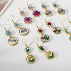 Handcrafted Real Flower Circle Drop Earrings, Botanical Floral Jewelry, Nature Inspired Gift for Her