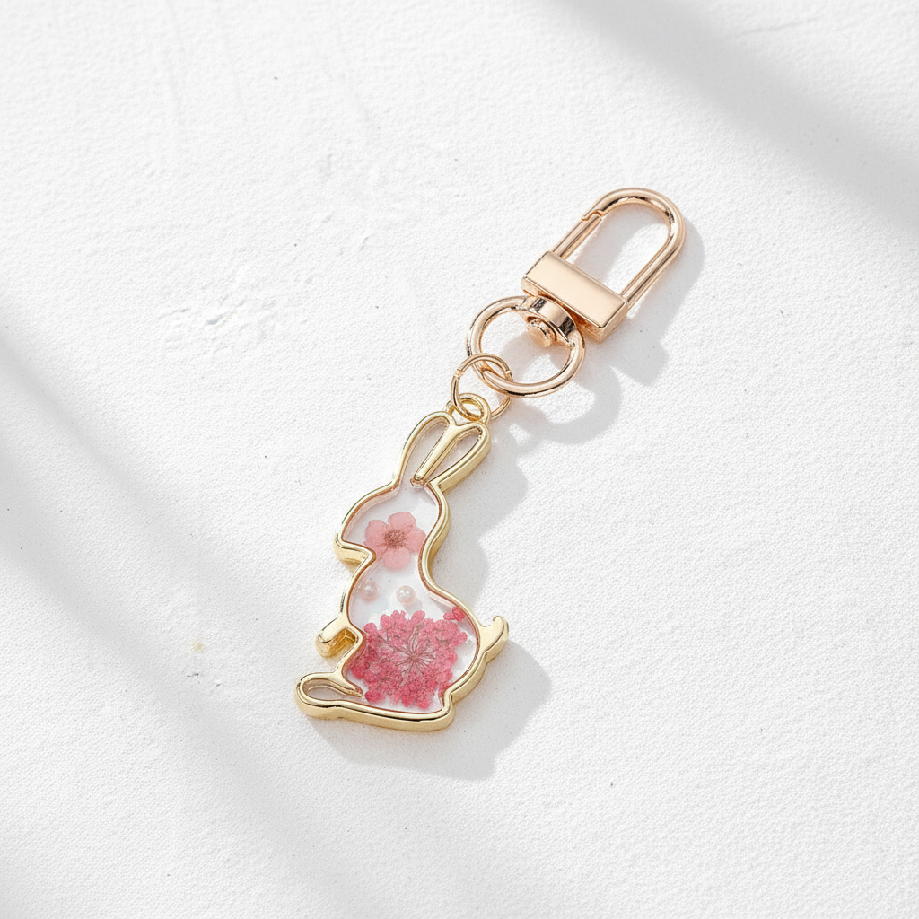 Assorted Pink Botanical Bag and Key Charm, Floral Resin Keychain, Nature Inspired Purse Charm, Gift for Her