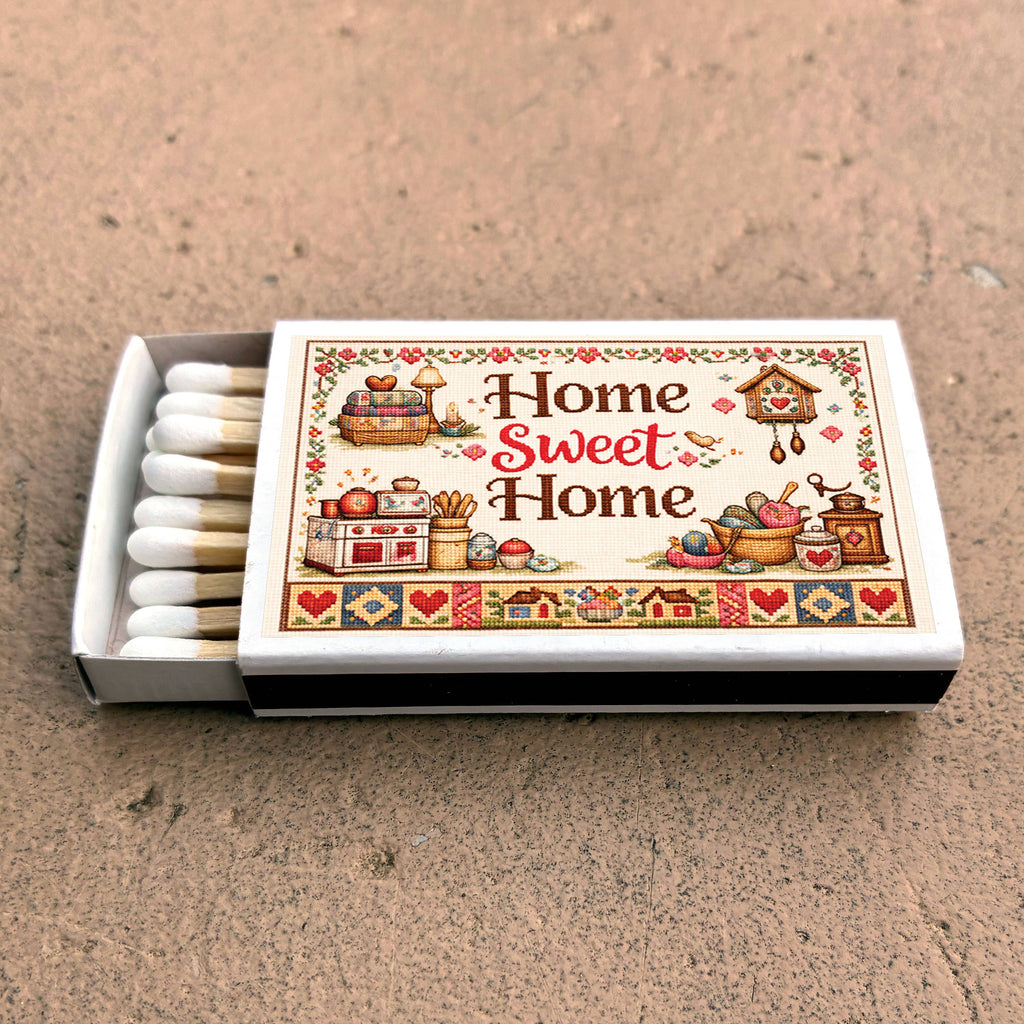 Home Sweet Home Cross-Stitch Matchbook, Rustic Cottage Decor Accessory