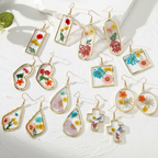 Clear Encased Botanical Geometric Drop Earrings, Real Dried Flower Resin Jewelry, Nature Inspired Gift for Her
