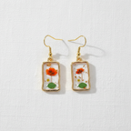 Assorted Botanical Print Geometric Rectangle Drop Earrings, Floral Dangles, Nature Inspired Gift for Her