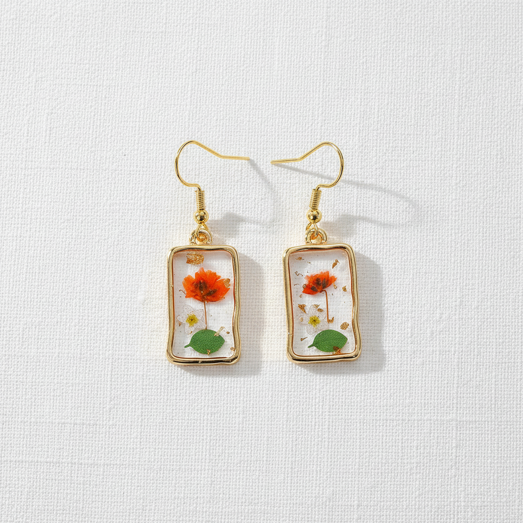 Assorted Botanical Print Geometric Rectangle Drop Earrings, Floral Dangles, Nature Inspired Gift for Her