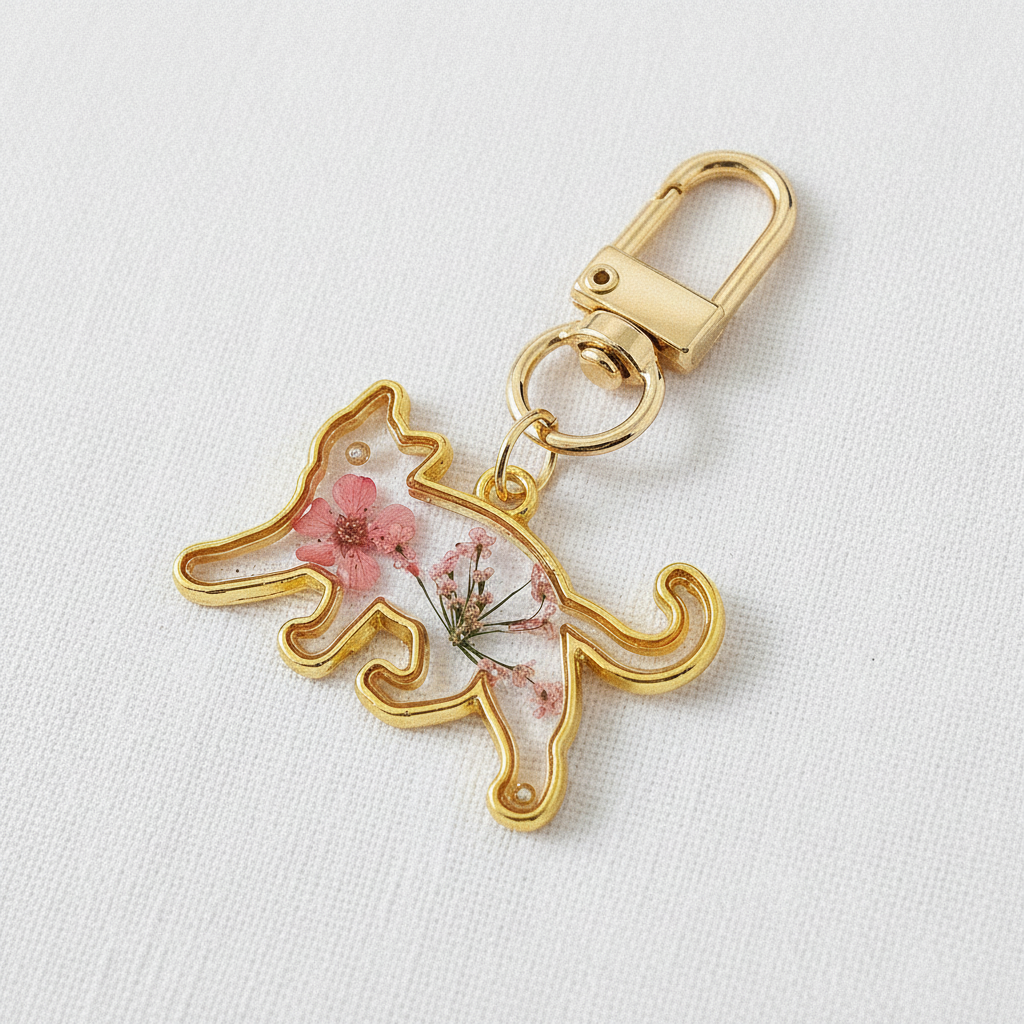 Cat Shaped Botanical Keychain, Preserved Floral Resin Charm, Nature Inspired Gift for Cat Lovers
