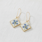 Square Dried Flower Earrings, Colorful Preserved Flower Drops, Botanical Resin Jewelry for Women
