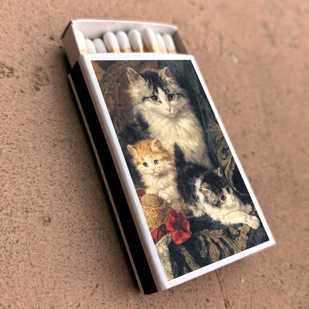 Vintage Cat with Kittens Matchbook, Feline Ephemera, Collectible Advertising Matchcover