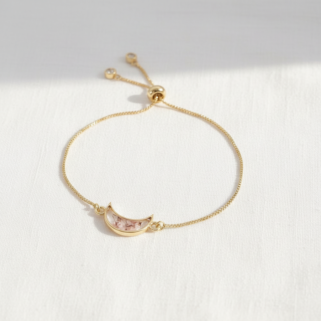 Pink Dried Flower Slider Bracelet, Geometric Botanical Jewelry, Preserved Floral Adjustable Bracelet
