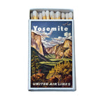Matchbox with Yosemite landscape and 'United Airlines' text on a white background