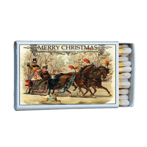 Christmas Sleigh Ride Matchbox – Vintage Holiday Matches, Rustic Winter Candle Accessory