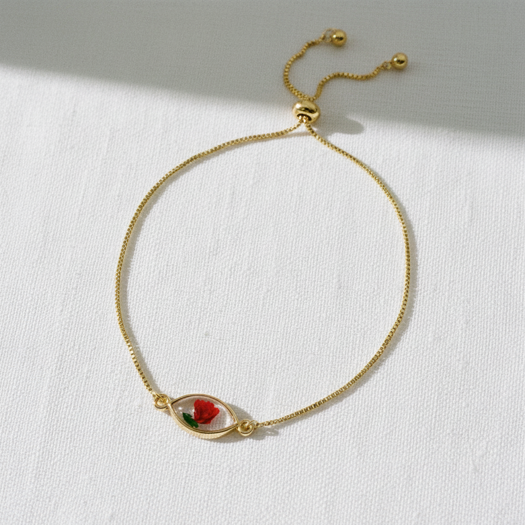 Star and Moon Botanical Slider Bracelet, Dried Flower Jewelry, Adjustable Celestial Nature Bracelet