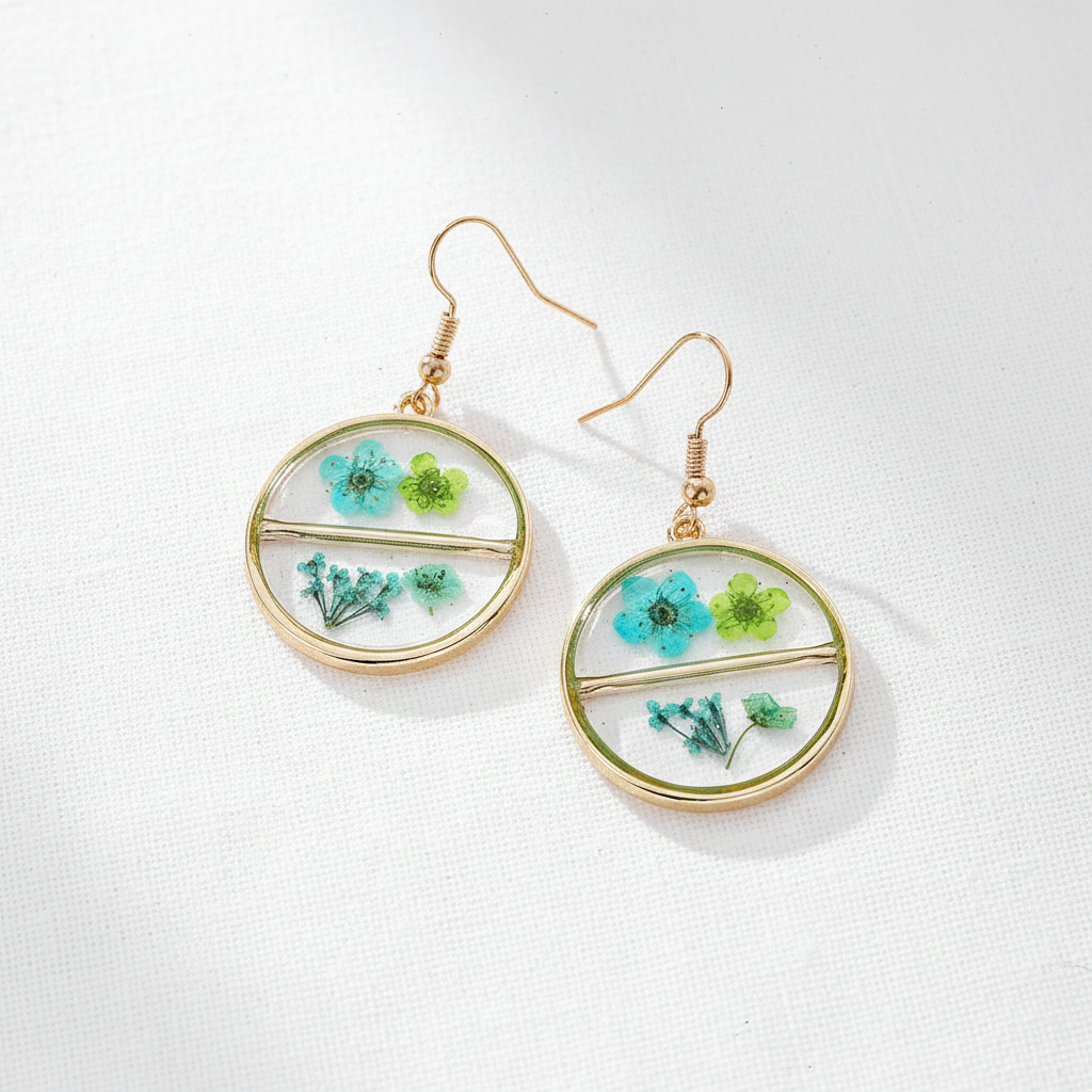 Mixed Dried Flower Dangle Earrings, Artisan Botanical Jewelry, Nature Inspired Floral Gift for Her