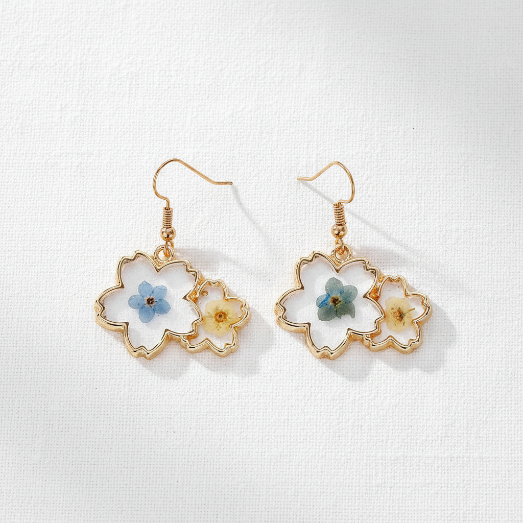 Mixed Dried Flower Dangle Earrings, Artisan Botanical Jewelry, Nature Inspired Floral Gift for Her
