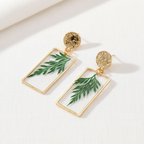 Real Dried Leaf and Flower Earrings, Rectangle Botanical Dangles, Gift for Plant Lovers
