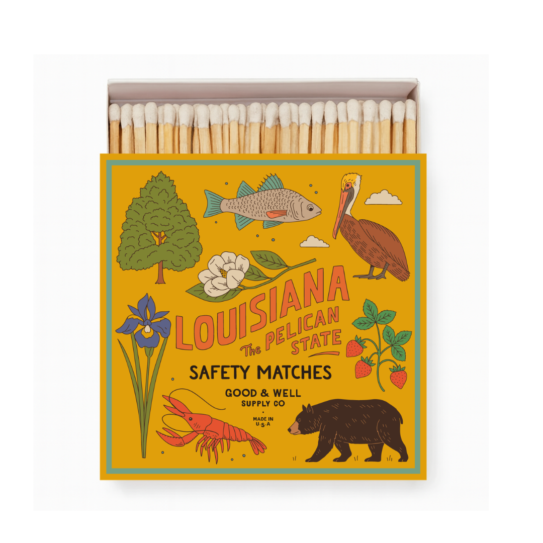 Louisiana State Safety Matches | Illustrated State Matchbox | Pelican State Gift | Candle Matches | Made in USA