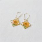 Square Dried Flower Earrings, Colorful Preserved Flower Drops, Botanical Resin Jewelry for Women