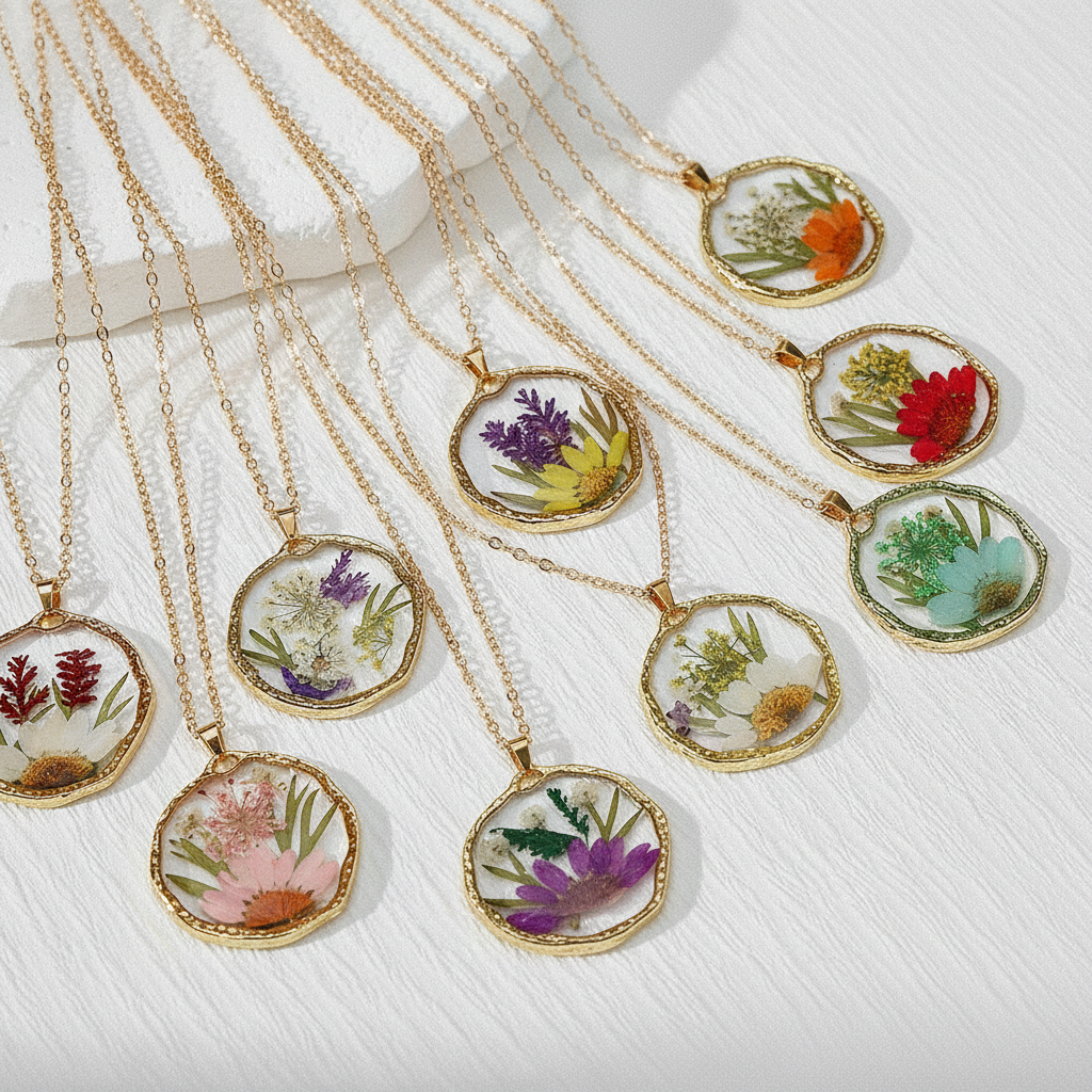 Colorful Preserved Daisy Pendant Necklace, Real Dried Flower Resin Jewelry, Botanical Nature Inspired Gift for Her