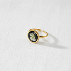 Black Dried Flower Adjustable Ring, Geometric Botanical Resin Jewelry, Nature Inspired Gift for Her
