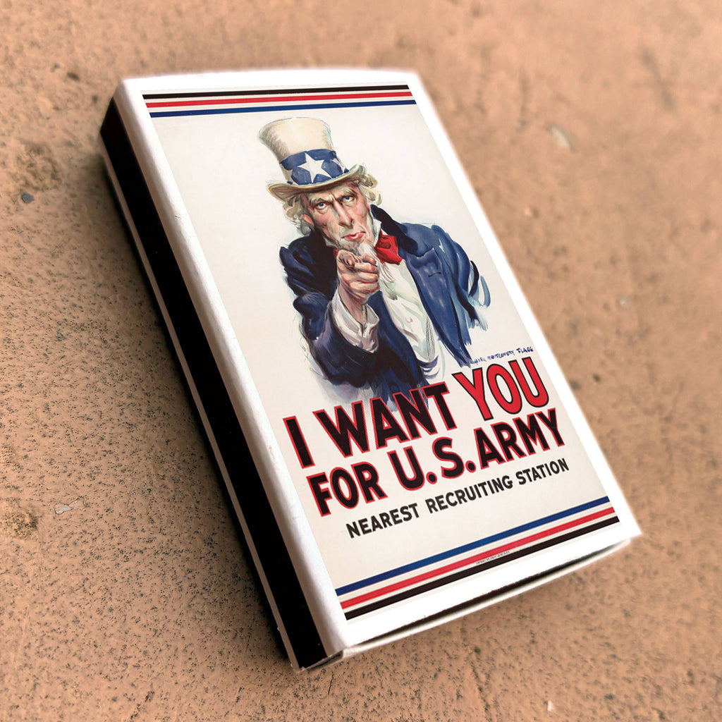 Uncle Sam Matchbox – “I Want You” Vintage Poster Matches, Patriotic Americana Gift